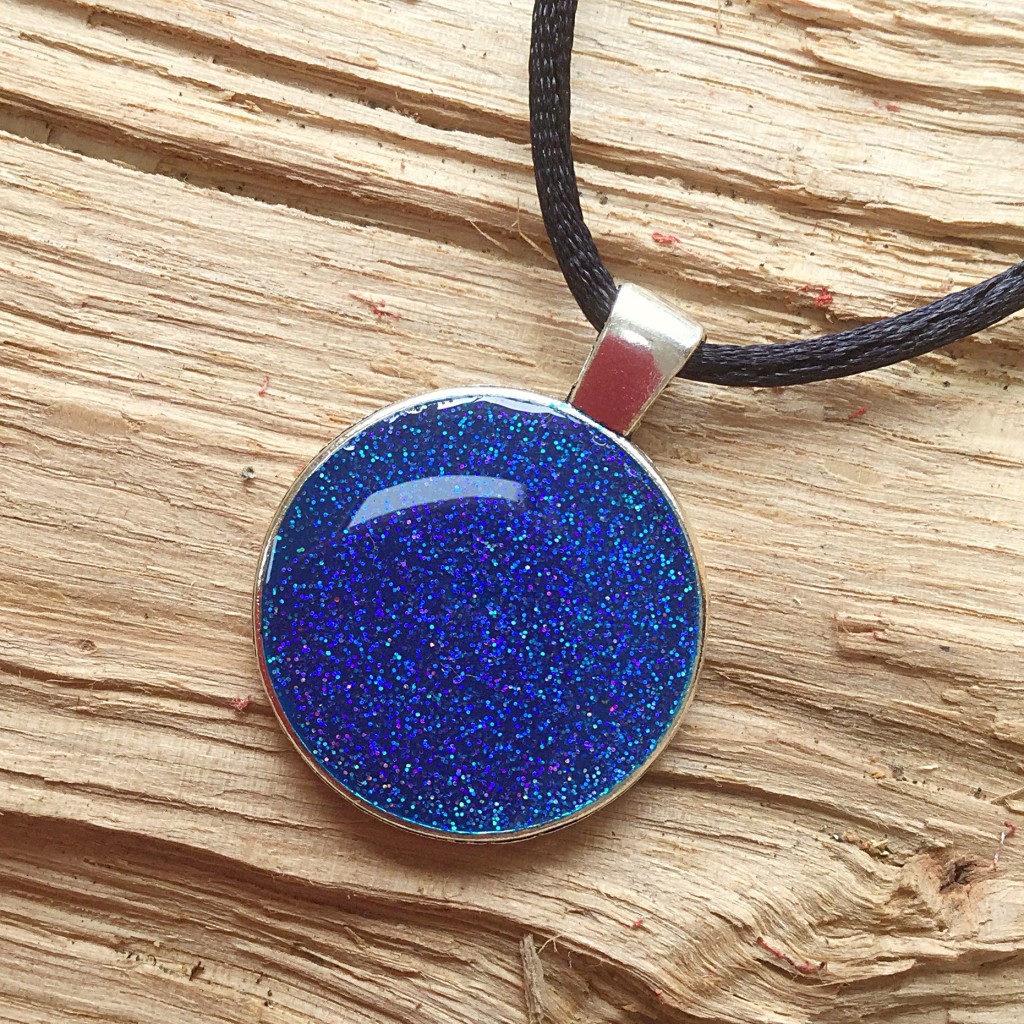 Ref: TP11 - Royal blue with glitter on silver pendant - Now Sold