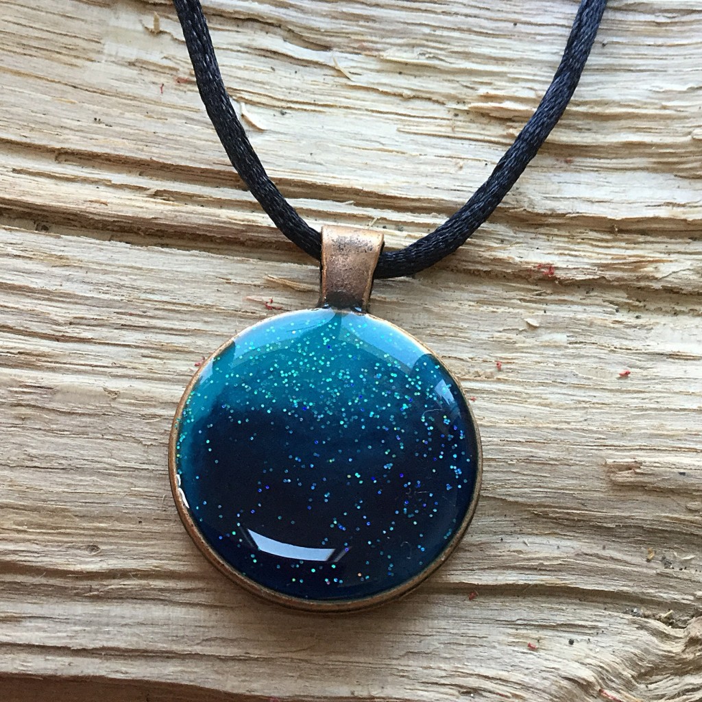 Ref: TP06 - Deep blue and turquoise with glitter on bronze pendant - NOW SOLD