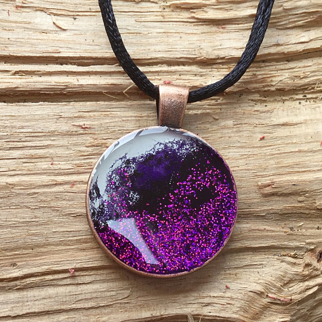 Ref: TP10 - Silver and purple with glitter on copper pendant- NOW SOLD