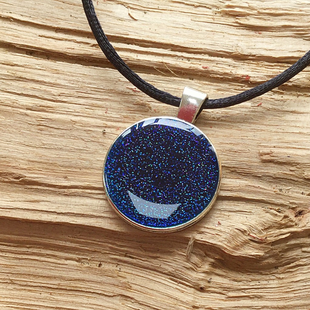 Ref: TP12 - Midnight blue with glitter on silver pendant - NOW SOLD 
