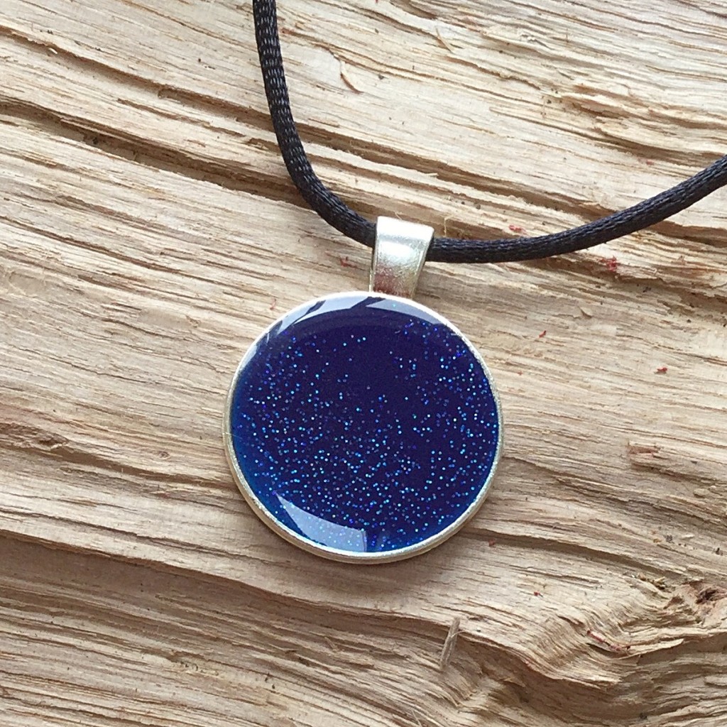 Ref: TP09 - Deep blue with glitter on silver pendant- NOW SOLD