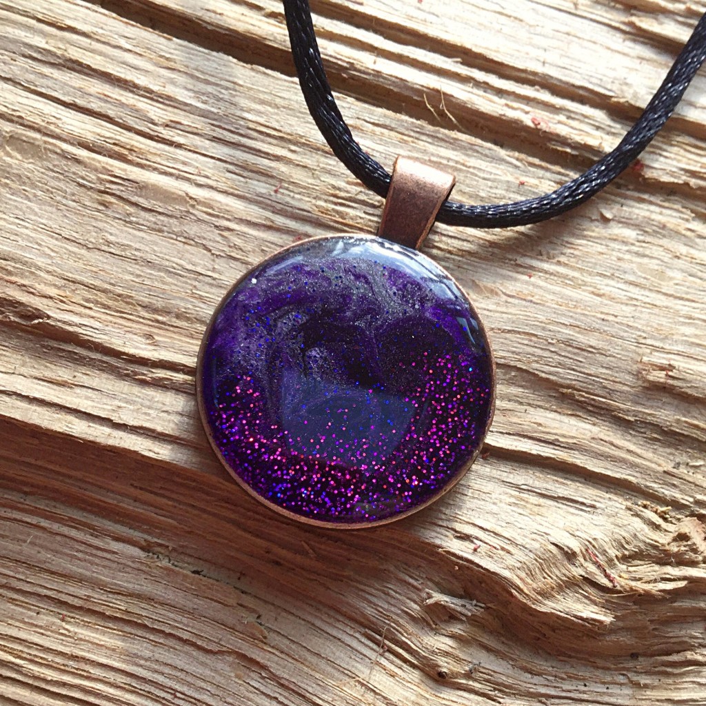 REF: TP17 - Purple with glitter on bronze pendant - NOW SOLD
